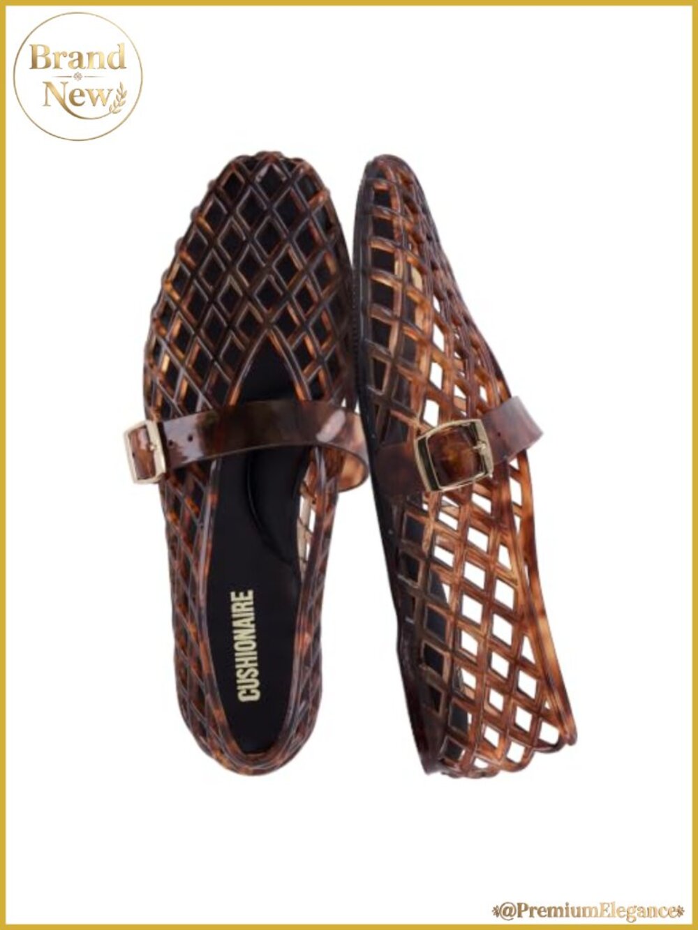 Women's Woven Jelly Cage Ballet Flats Adjustable Buckle Pointed Square Toe Foam